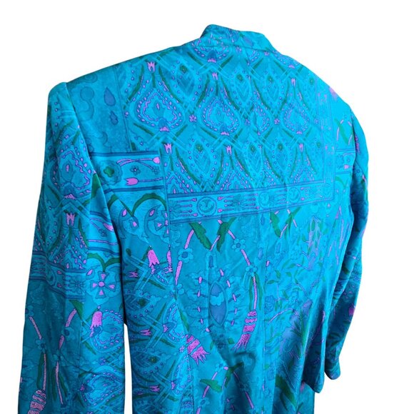 Anne Crimmins Turquoise Floral Silk Blazer & Skirt Set Size 4 Womens HS164 - Picture 11 of 12